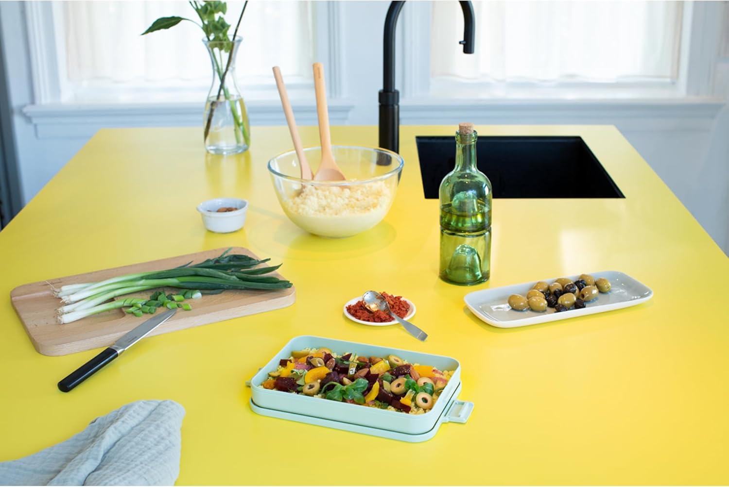 image:imageBrabantia Make amp Take Bento Lunch Box Dark Gray 2 Compartments amp Lidded Pot LiftOut Tray Divider BPAFree Airtight Snap Locks Microwave amp Freezer Safe Travel Meal Prep ContainerJade Green
