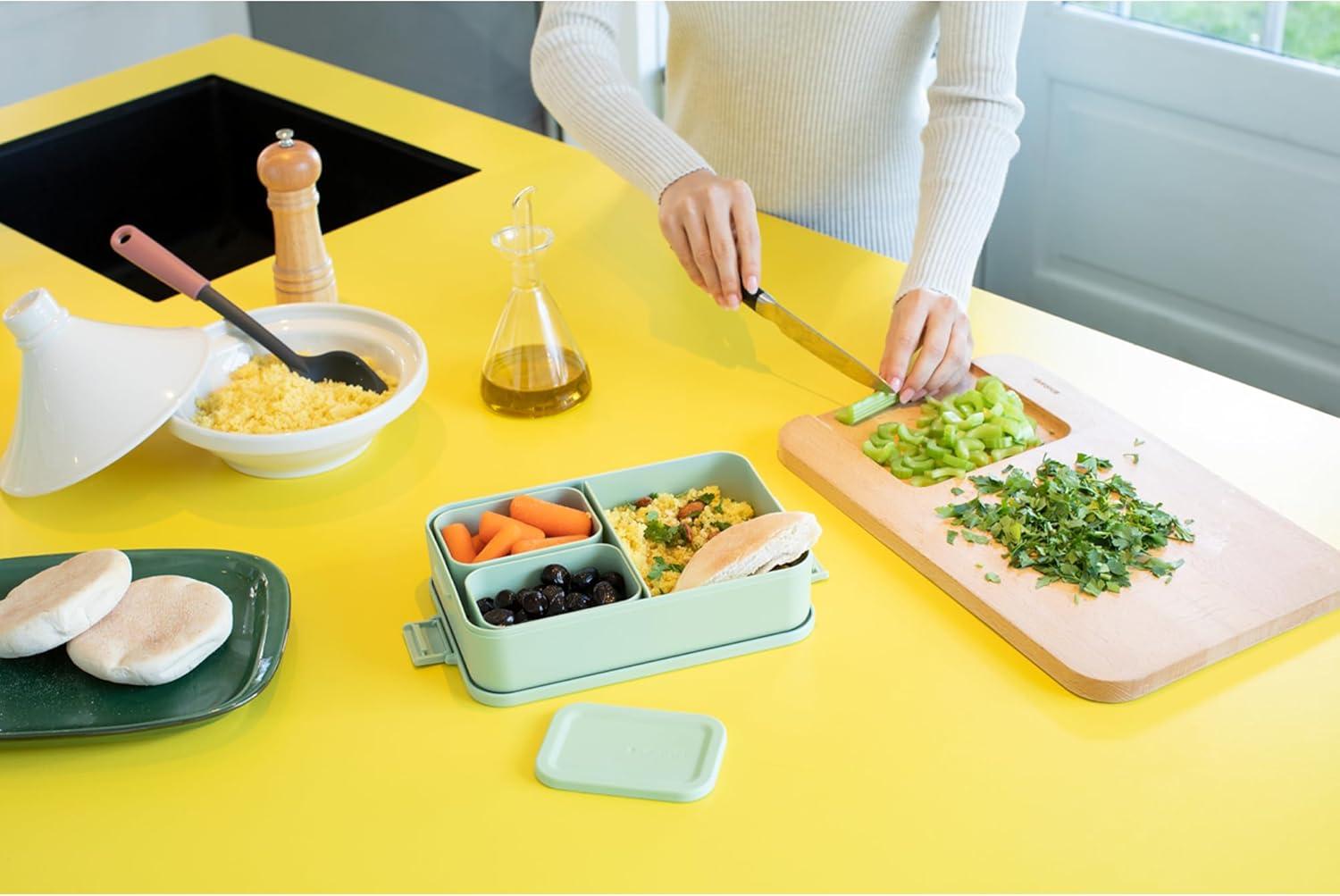 image:imageBrabantia Make amp Take Bento Lunch Box Dark Gray 2 Compartments amp Lidded Pot LiftOut Tray Divider BPAFree Airtight Snap Locks Microwave amp Freezer Safe Travel Meal Prep ContainerJade Green