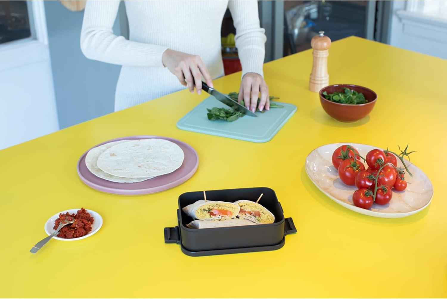 image:imageBrabantia Make amp Take Bento Lunch Box Dark Gray 2 Compartments amp Lidded Pot LiftOut Tray Divider BPAFree Airtight Snap Locks Microwave amp Freezer Safe Travel Meal Prep ContainerDark Gray