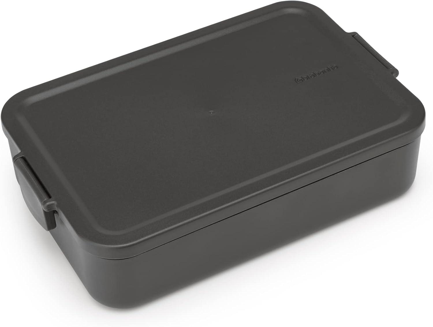 image:imageBrabantia Make amp Take Bento Lunch Box Dark Gray 2 Compartments amp Lidded Pot LiftOut Tray Divider BPAFree Airtight Snap Locks Microwave amp Freezer Safe Travel Meal Prep ContainerDark Gray