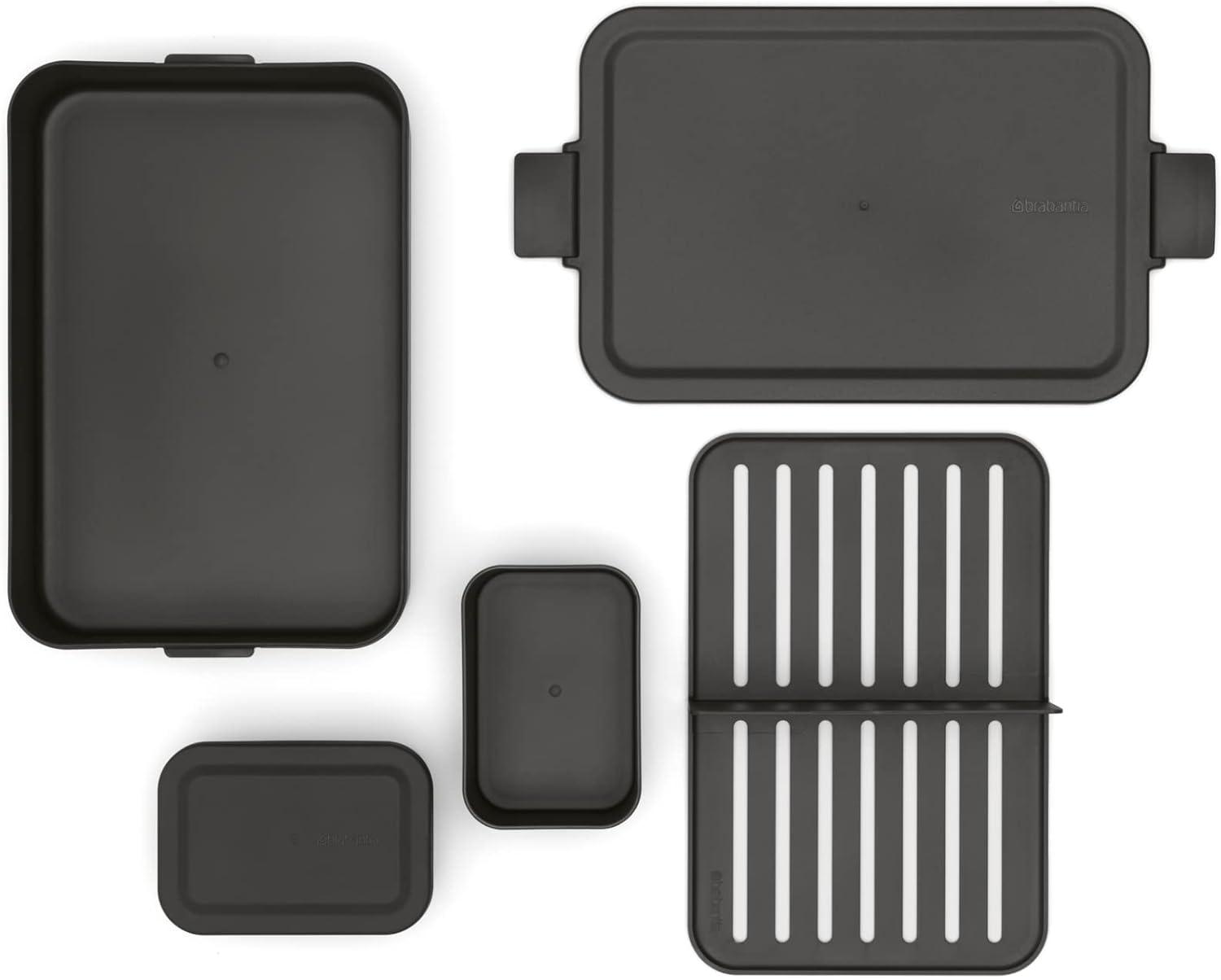 image:imageBrabantia Make amp Take Bento Lunch Box Dark Gray 2 Compartments amp Lidded Pot LiftOut Tray Divider BPAFree Airtight Snap Locks Microwave amp Freezer Safe Travel Meal Prep ContainerDark Gray