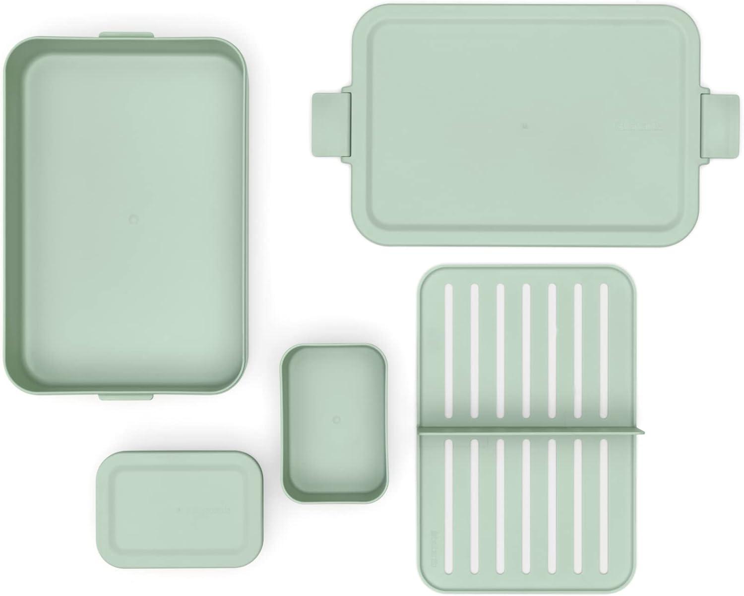 image:imageBrabantia Make amp Take Bento Lunch Box Dark Gray 2 Compartments amp Lidded Pot LiftOut Tray Divider BPAFree Airtight Snap Locks Microwave amp Freezer Safe Travel Meal Prep ContainerJade Green