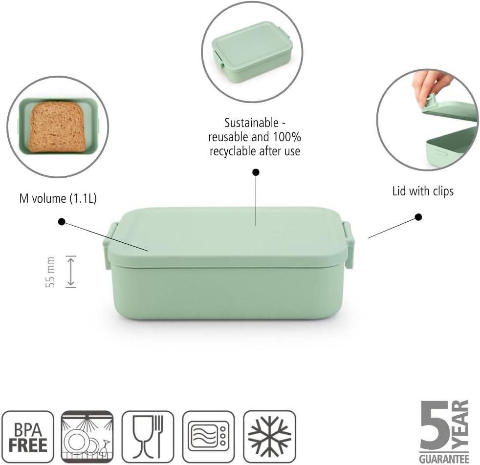 image:imageBrabantia Make amp Take Bento Lunch Box Dark Gray 2 Compartments amp Lidded Pot LiftOut Tray Divider BPAFree Airtight Snap Locks Microwave amp Freezer Safe Travel Meal Prep ContainerJade Green