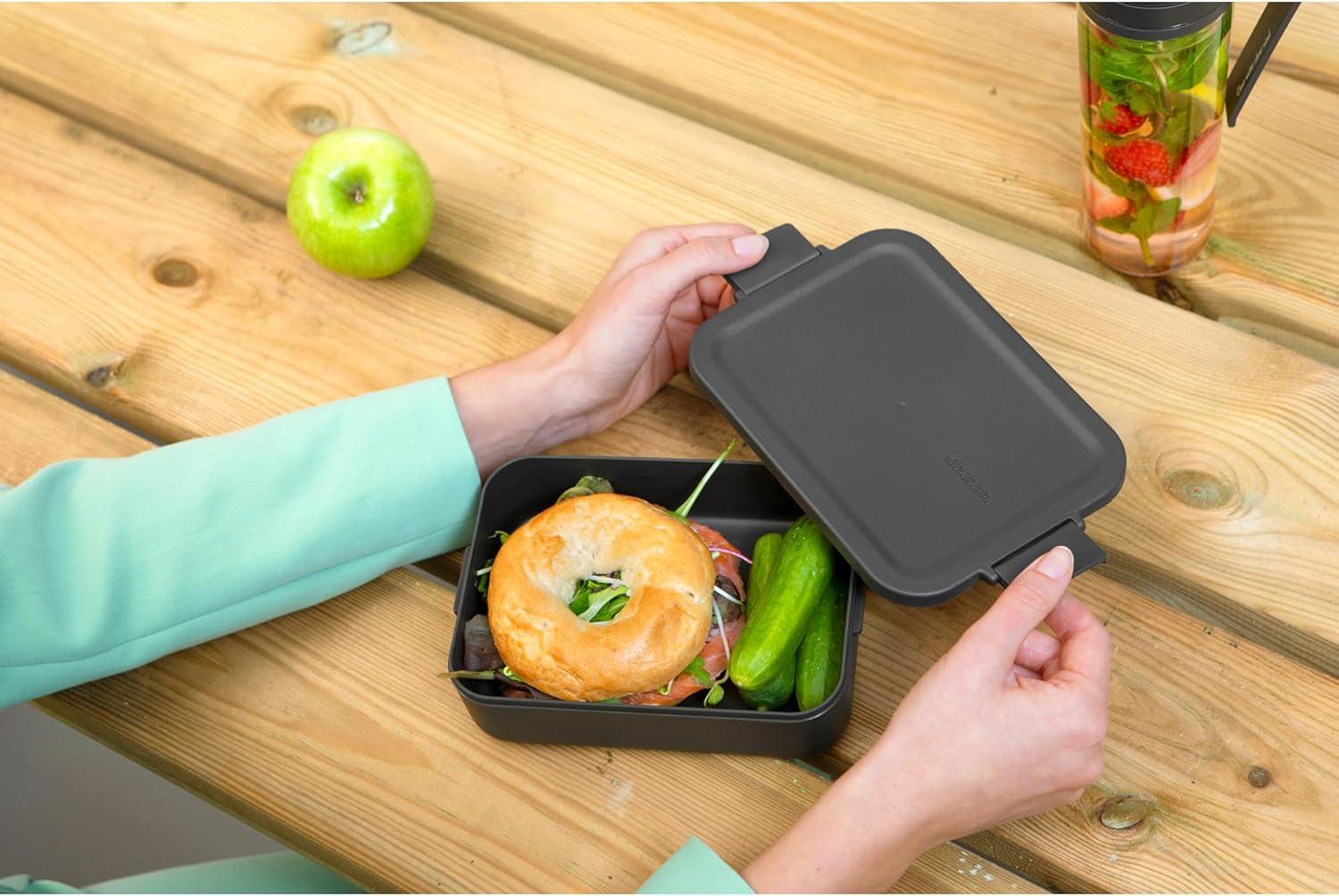 image:imageBrabantia Make amp Take Bento Lunch Box Dark Gray 2 Compartments amp Lidded Pot LiftOut Tray Divider BPAFree Airtight Snap Locks Microwave amp Freezer Safe Travel Meal Prep ContainerDark Gray