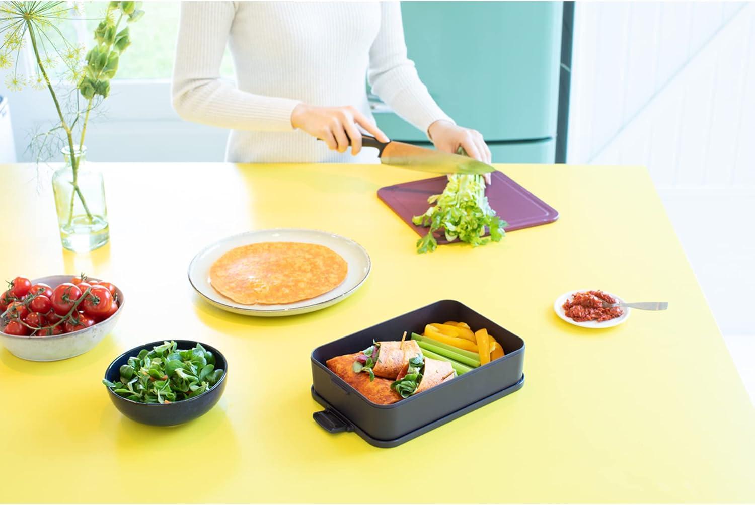 image:imageBrabantia Make amp Take Bento Lunch Box Dark Gray 2 Compartments amp Lidded Pot LiftOut Tray Divider BPAFree Airtight Snap Locks Microwave amp Freezer Safe Travel Meal Prep ContainerDark Gray