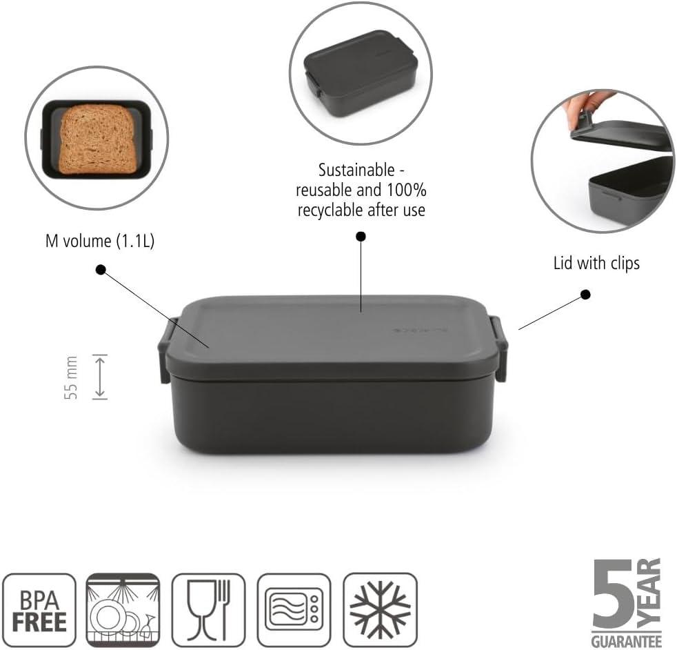 image:imageBrabantia Make amp Take Bento Lunch Box Dark Gray 2 Compartments amp Lidded Pot LiftOut Tray Divider BPAFree Airtight Snap Locks Microwave amp Freezer Safe Travel Meal Prep ContainerDark Gray