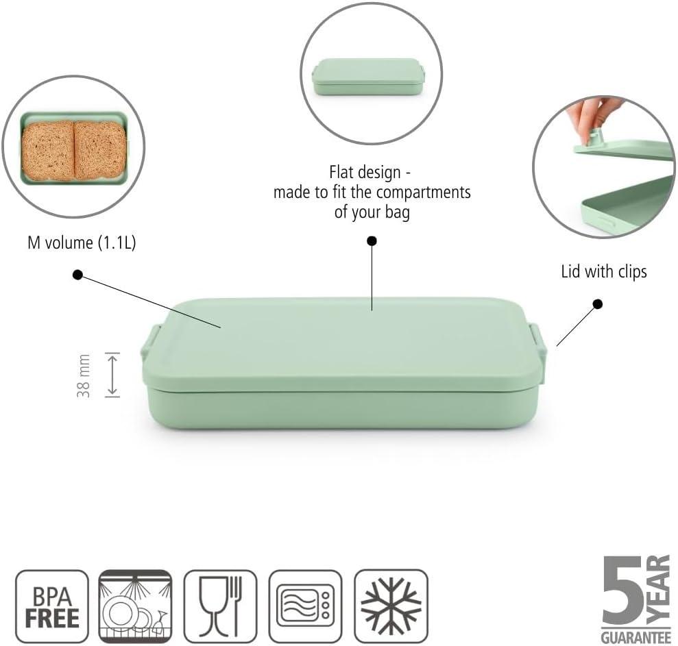 image:imageBrabantia Make amp Take Bento Lunch Box Dark Gray 2 Compartments amp Lidded Pot LiftOut Tray Divider BPAFree Airtight Snap Locks Microwave amp Freezer Safe Travel Meal Prep ContainerJade Green