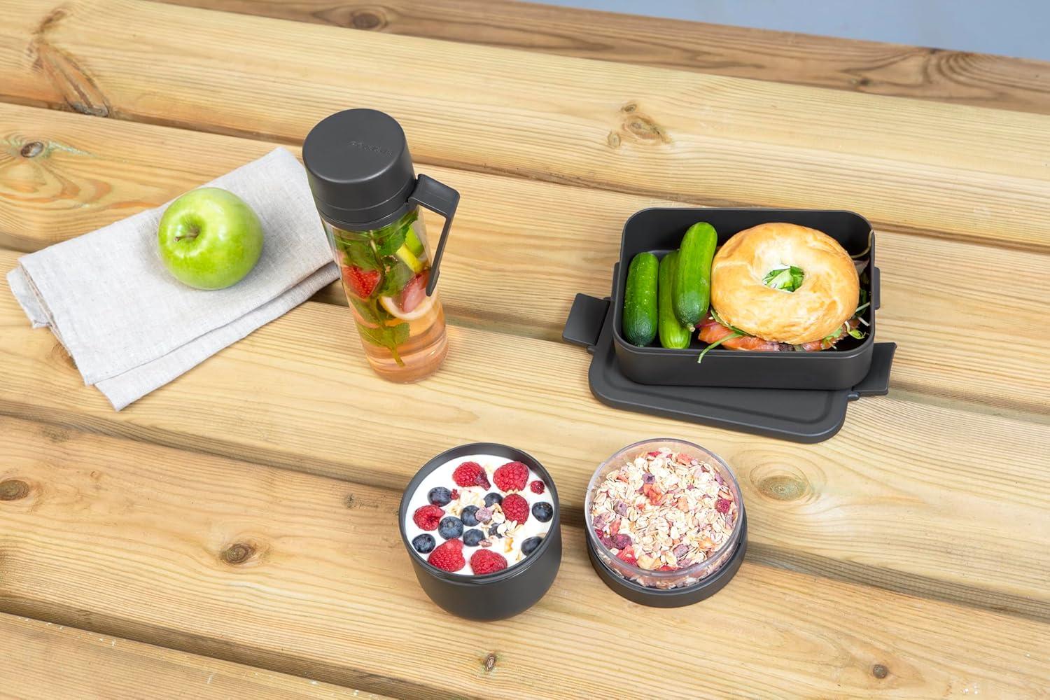 image:imageBrabantia Make amp Take Break Set Set of 2 Matching Water Bottle with Fruit Sieve Infuser amp Flat Lunch Box BPAFree Travel To Go Meal Containers Dishwasher SafeDark Gray