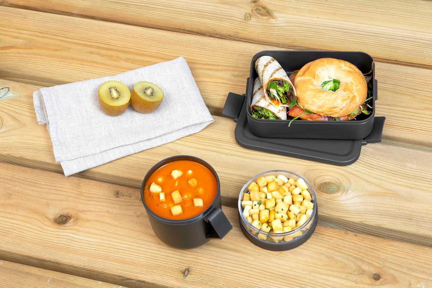 image:imageBrabantia Make amp Take Break Set Set of 2 Matching Water Bottle with Fruit Sieve Infuser amp Flat Lunch Box BPAFree Travel To Go Meal Containers Dishwasher SafeDark Gray