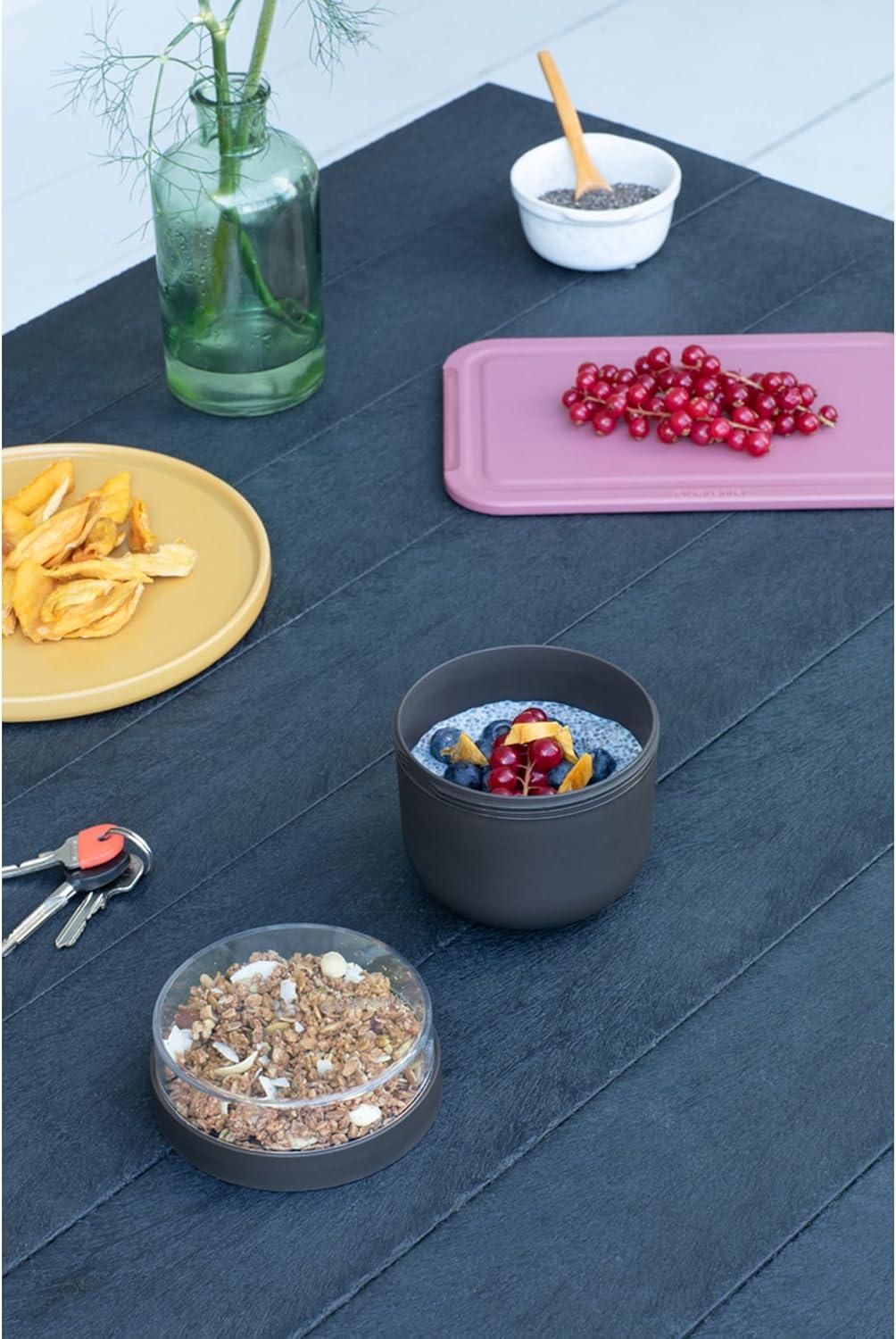 image:imageBrabantia Make amp Take Breakfast Bowl with Removable Clear Compartment for Toppings Jade Green 100 Leakproof Microwave amp Freezer Safe Oats Fruit Cereal Container 17 fl ozDark Gray