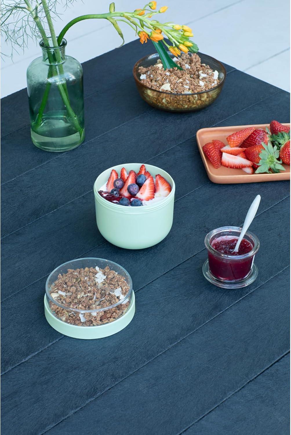 image:imageBrabantia Make amp Take Breakfast Bowl with Removable Clear Compartment for Toppings Jade Green 100 Leakproof Microwave amp Freezer Safe Oats Fruit Cereal Container 17 fl ozJade Green