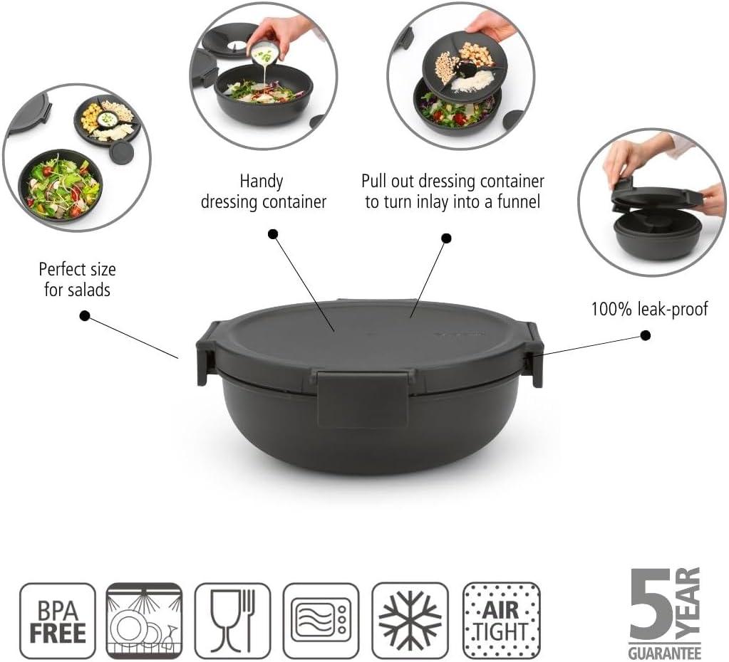 image:imageBrabantia Make amp Take Lunch Bowl Dark Gray 100 Leakproof Convenient Flat Design Microwave amp Freezer Safe Pasta Noodles Meal Prep ContainerDark Gray