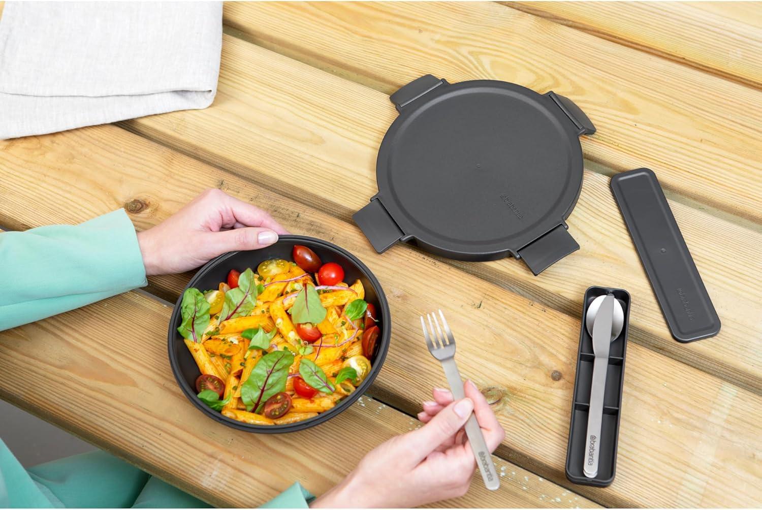 image:imageBrabantia Make amp Take Lunch Bowl Dark Gray 100 Leakproof Convenient Flat Design Microwave amp Freezer Safe Pasta Noodles Meal Prep ContainerDark Gray