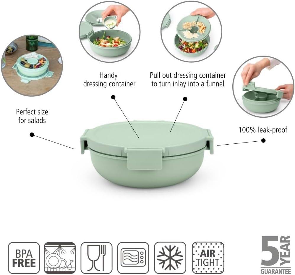 image:imageBrabantia Make amp Take Lunch Bowl Dark Gray 100 Leakproof Convenient Flat Design Microwave amp Freezer Safe Pasta Noodles Meal Prep ContainerJade Green