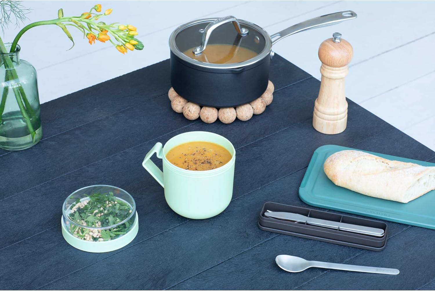 image:imageBrabantia Make amp Take Soup Mug with Handle amp Removable Clear Compartment for Toppings Light Gray 100 Leakproof Microwave amp Freezer Safe Meal Prep Container 20 fl ozJade Green