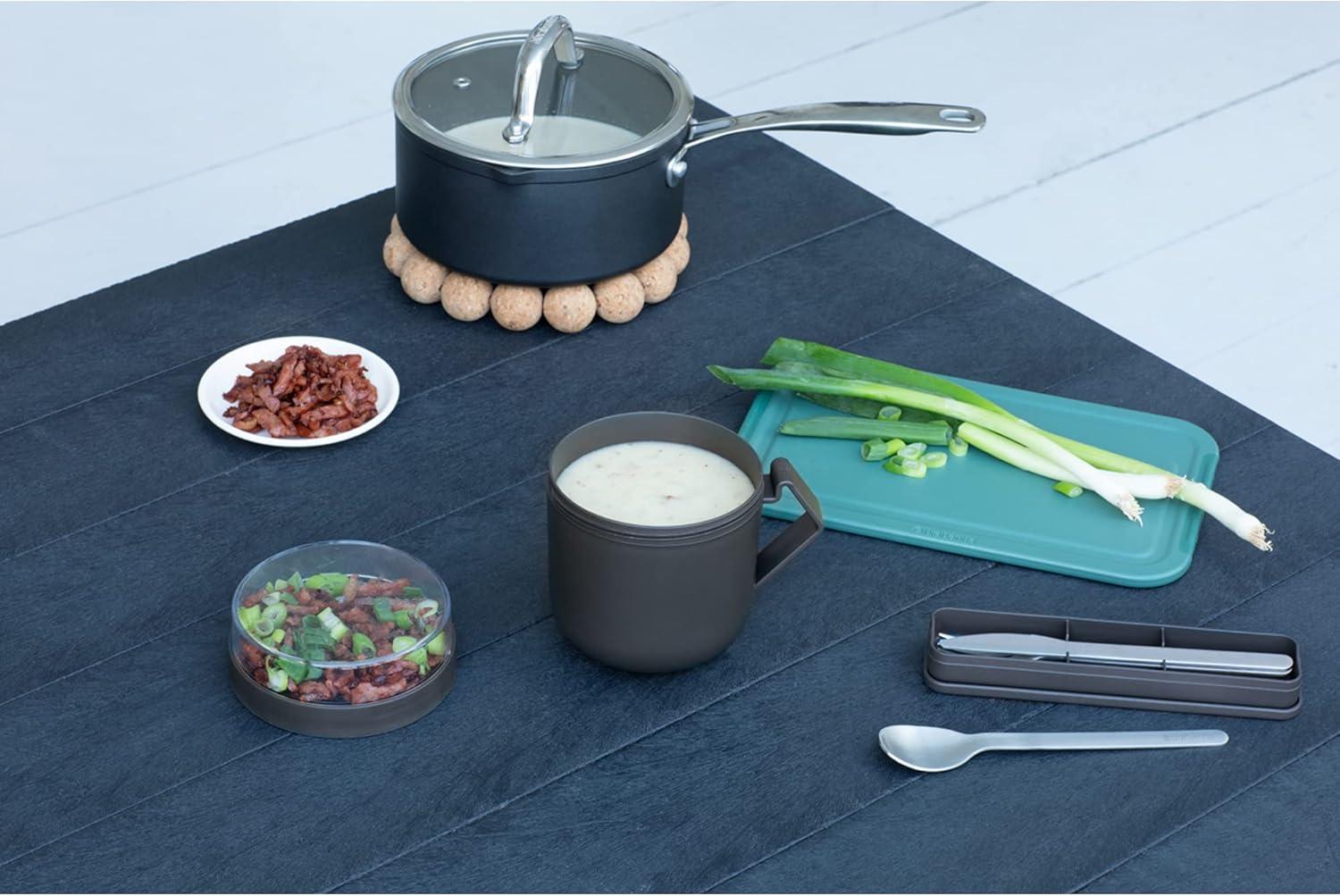 image:imageBrabantia Make amp Take Soup Mug with Handle amp Removable Clear Compartment for Toppings Light Gray 100 Leakproof Microwave amp Freezer Safe Meal Prep Container 20 fl ozDark Gray