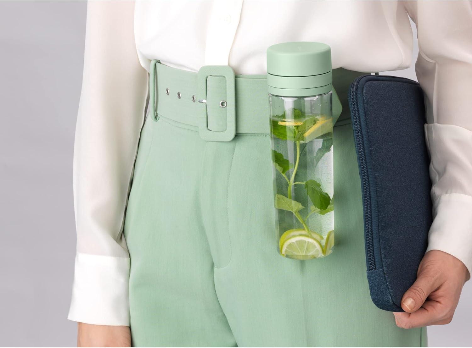 image:imageBrabantia Make amp Take Water Bottle with Fruit Sieve Jade Green 17 fl oz Travel Drinking Bottle with HandleBelt Clip amp Infuser BPAFree Leakproof Dishwasher SafeJade Green