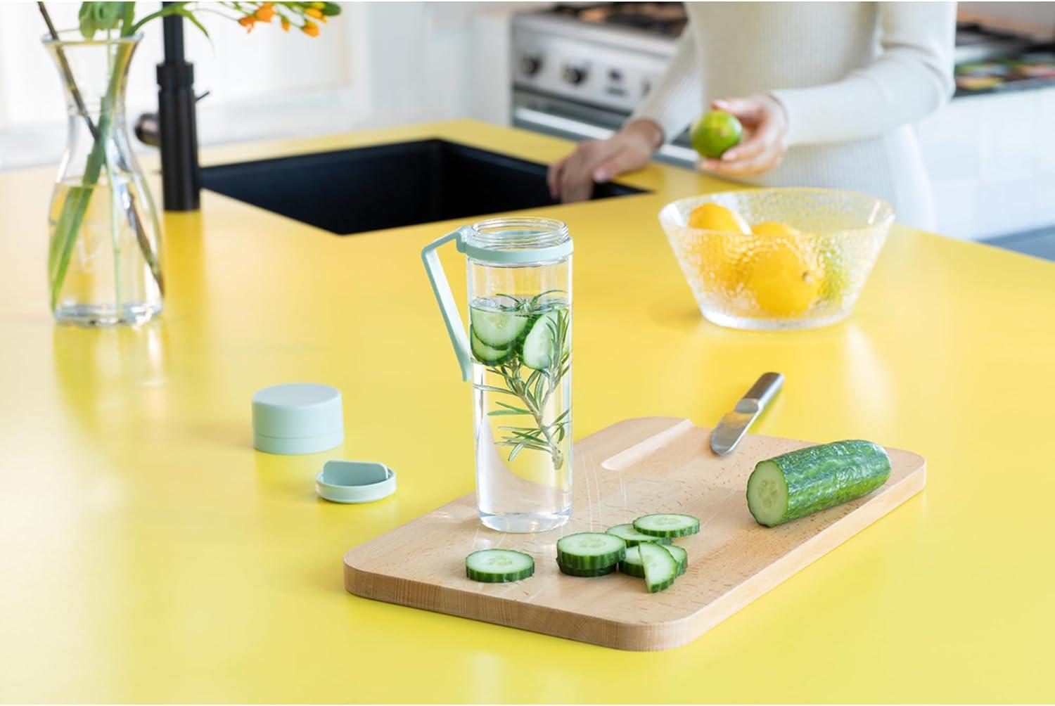 image:imageBrabantia Make amp Take Water Bottle with Fruit Sieve Jade Green 17 fl oz Travel Drinking Bottle with HandleBelt Clip amp Infuser BPAFree Leakproof Dishwasher SafeJade Green