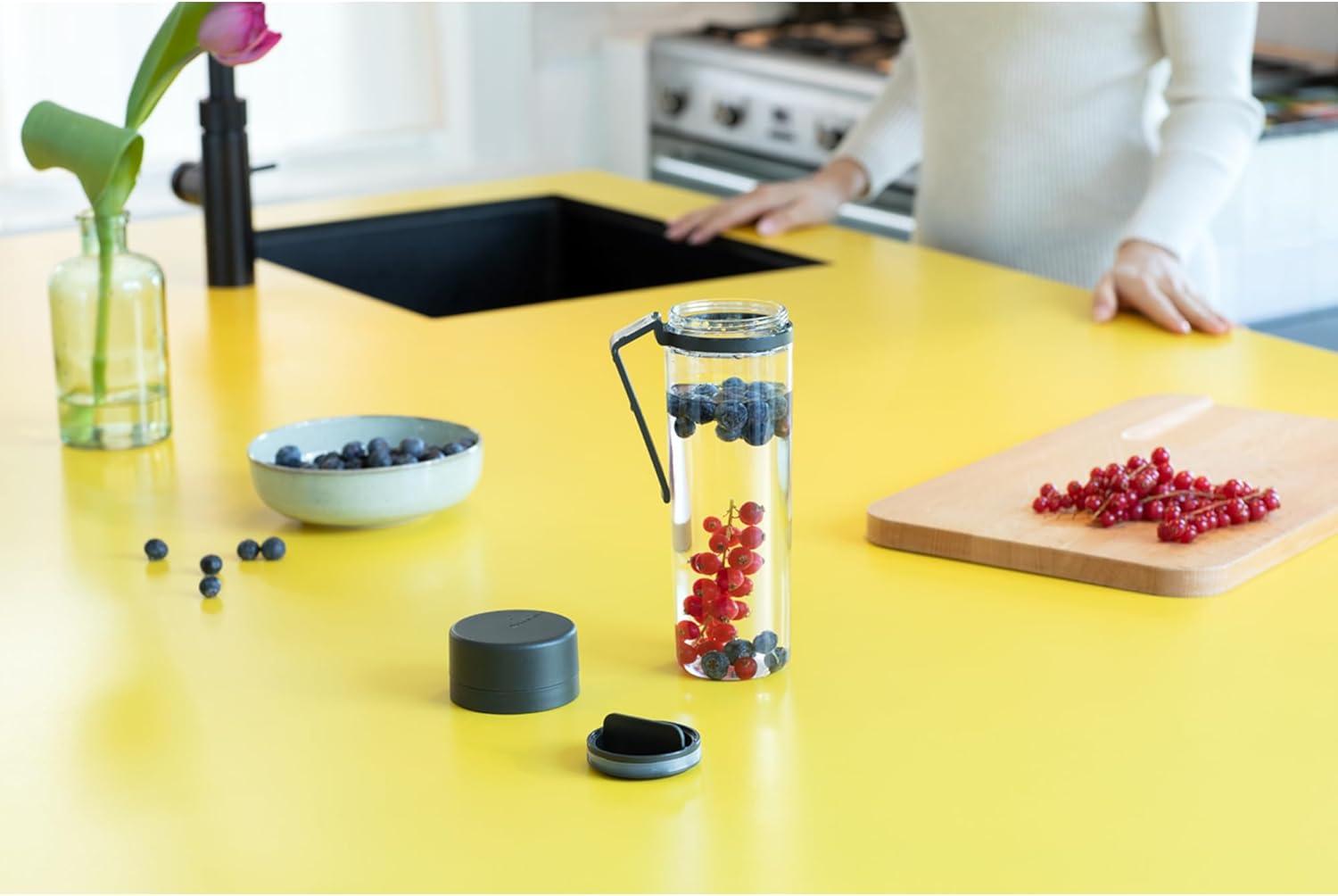 image:imageBrabantia Make amp Take Water Bottle with Fruit Sieve Jade Green 17 fl oz Travel Drinking Bottle with HandleBelt Clip amp Infuser BPAFree Leakproof Dishwasher SafeDark Gray