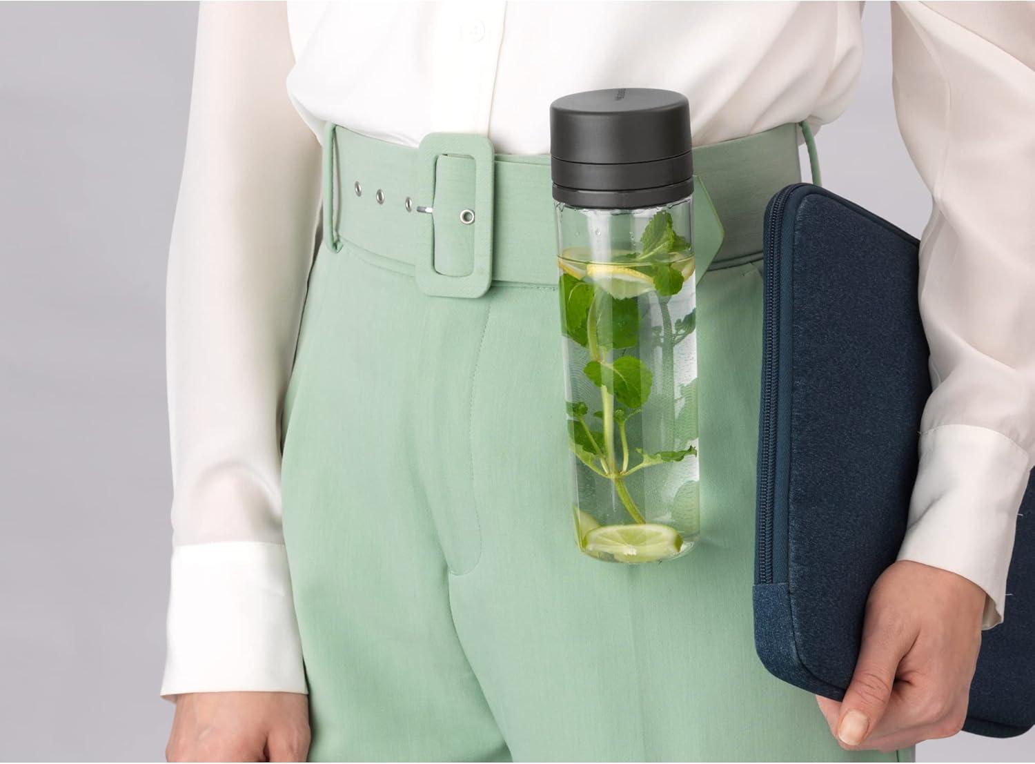image:imageBrabantia Make amp Take Water Bottle with Fruit Sieve Jade Green 17 fl oz Travel Drinking Bottle with HandleBelt Clip amp Infuser BPAFree Leakproof Dishwasher SafeDark Gray