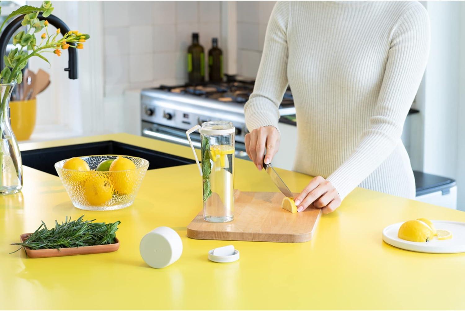 image:imageBrabantia Make amp Take Water Bottle with Fruit Sieve Jade Green 17 fl oz Travel Drinking Bottle with HandleBelt Clip amp Infuser BPAFree Leakproof Dishwasher SafeLight Gray