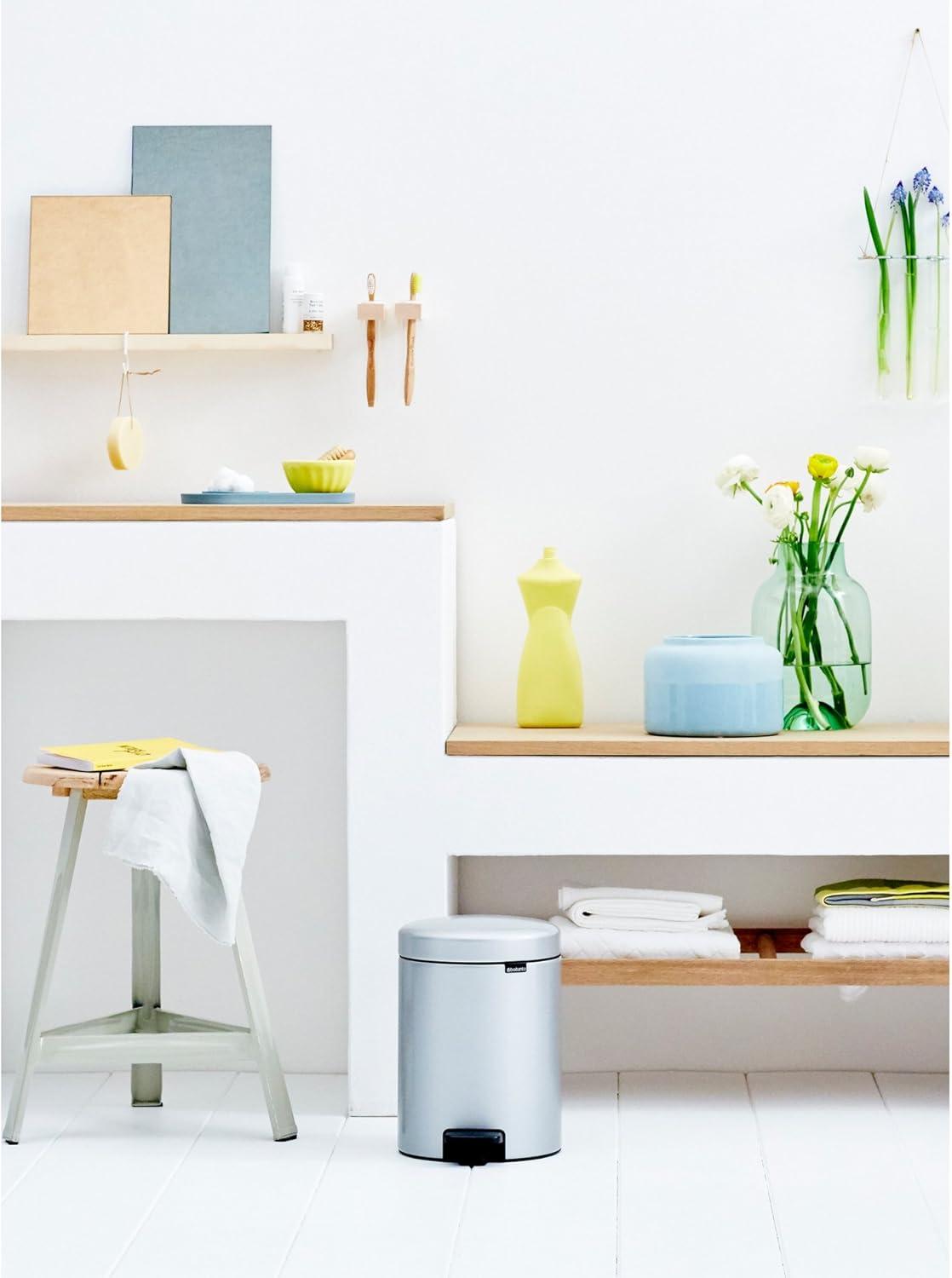 image:imageBrabantia New Icon Step Trash Can 08 GalMatt Black Soft Closing Kitchen GarbageRecycling Can with Removable BucketMetallic Mint