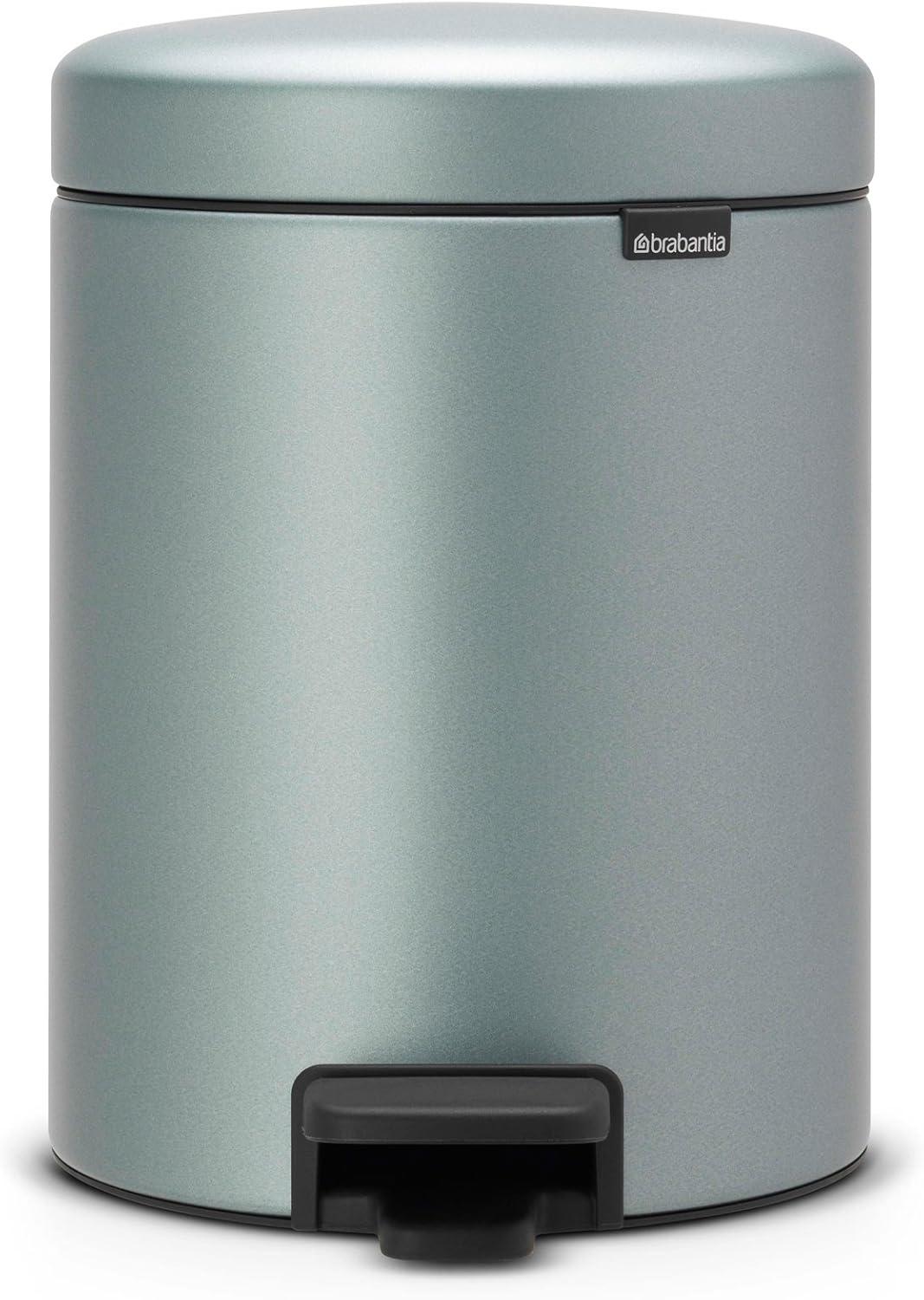 image:imageBrabantia New Icon Step Trash Can 08 GalMatt Black Soft Closing Kitchen GarbageRecycling Can with Removable BucketMetallic Mint