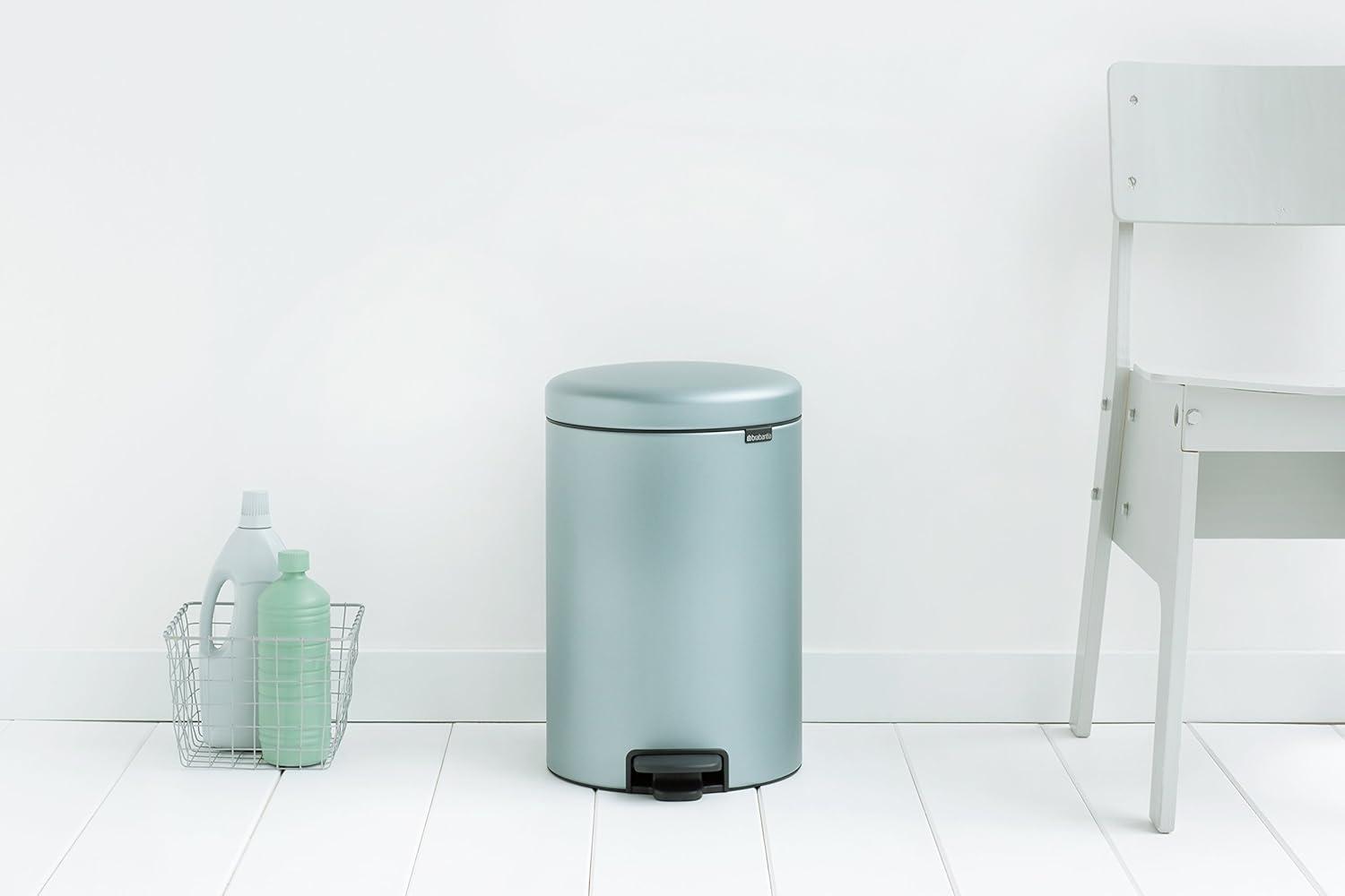 image:imageBrabantia New Icon Step Trash Can 08 GalMatt Black Soft Closing Kitchen GarbageRecycling Can with Removable BucketMetallic Mint