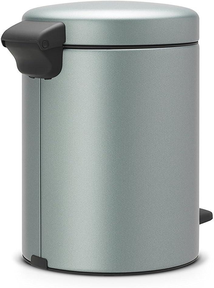 image:imageBrabantia New Icon Step Trash Can 08 GalMatt Black Soft Closing Kitchen GarbageRecycling Can with Removable BucketMetallic Mint