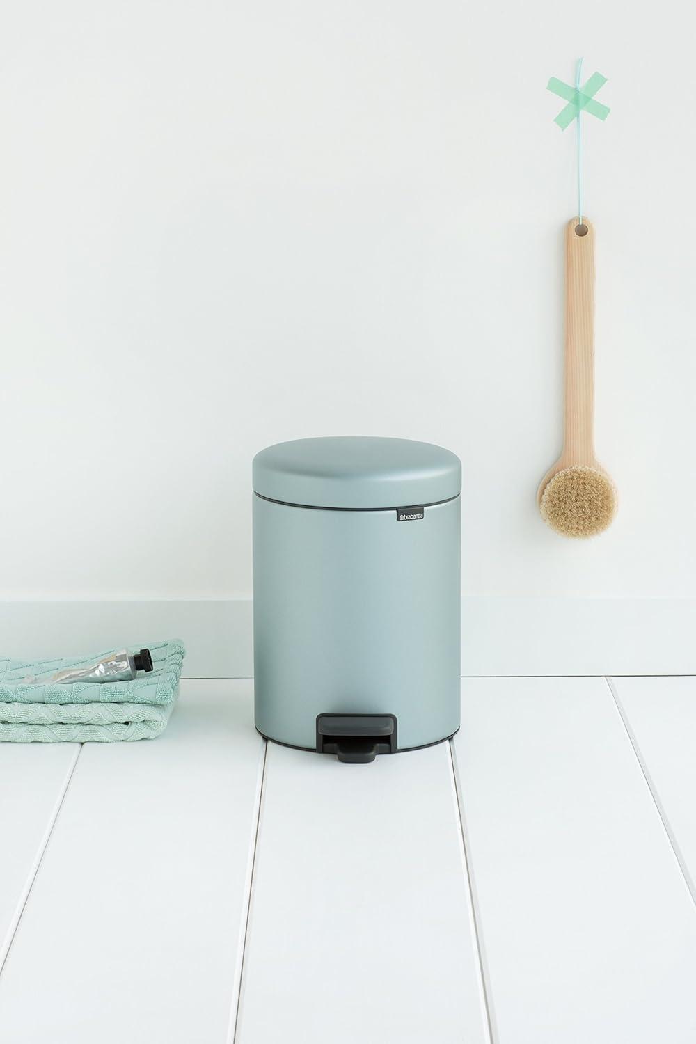 image:imageBrabantia New Icon Step Trash Can 08 GalMatt Black Soft Closing Kitchen GarbageRecycling Can with Removable BucketMetallic Mint