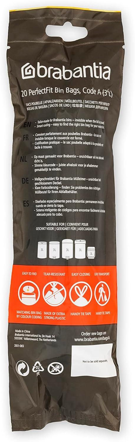 image:imageBrabantia PerfectFit Trash Bags Size O8 Gal Thick Plastic Trash Can Liners with Drawstring Handles 40 BagsWhite Code A