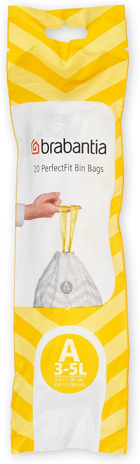 image:imageBrabantia PerfectFit Trash Bags Size O8 Gal Thick Plastic Trash Can Liners with Drawstring Handles 40 BagsWhite Code A