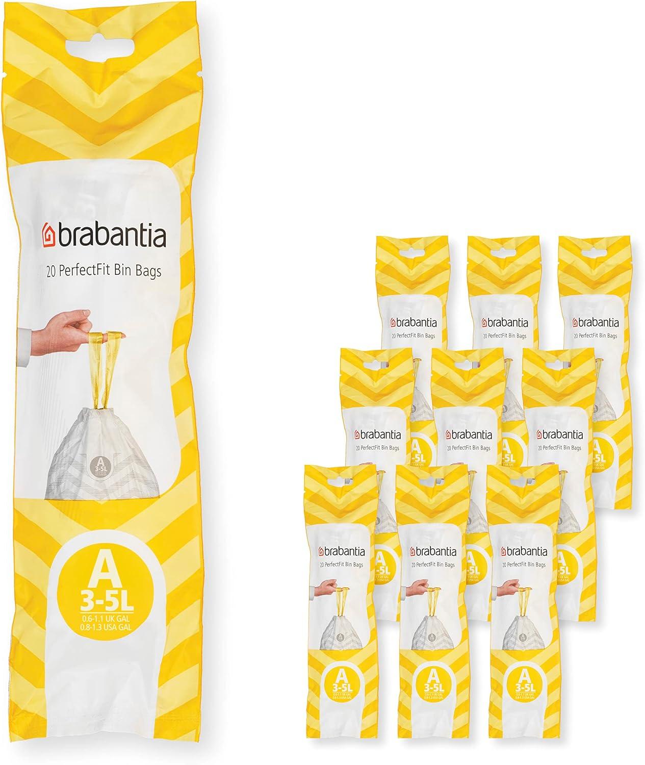 image:imageBrabantia PerfectFit Trash Bags Size O8 Gal Thick Plastic Trash Can Liners with Drawstring Handles 40 BagsWhite Code A