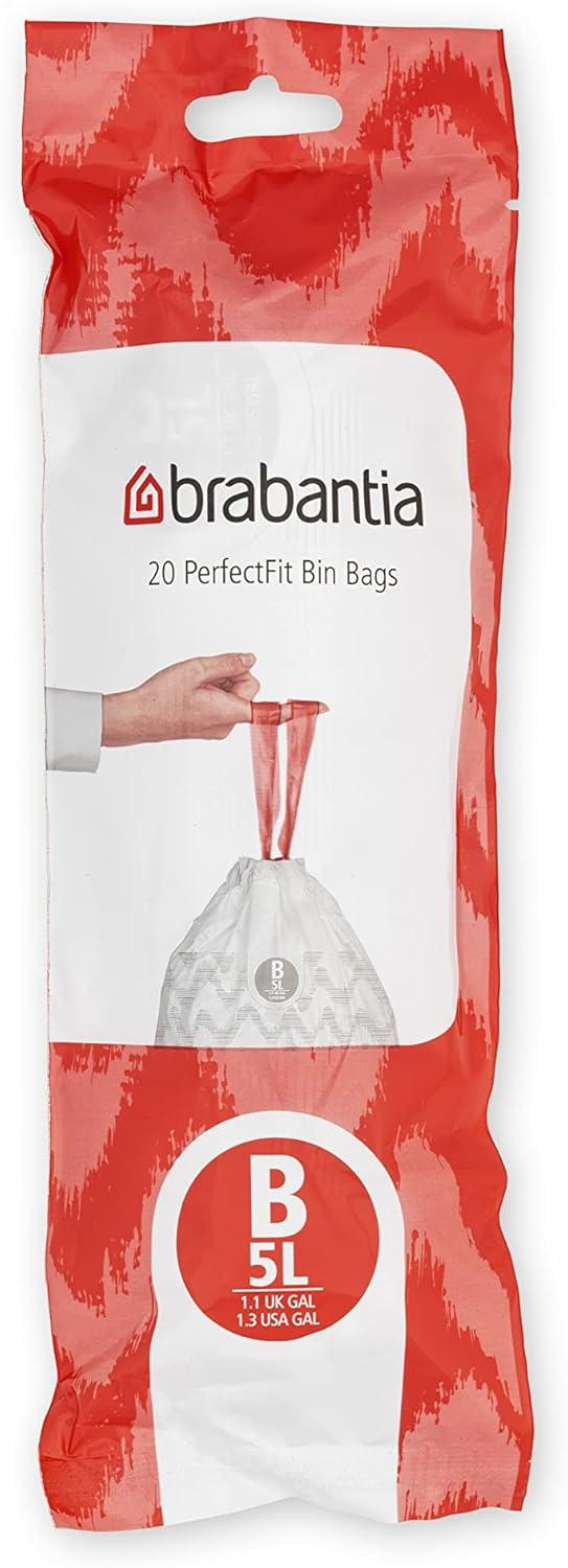 image:imageBrabantia PerfectFit Trash Bags Size O8 Gal Thick Plastic Trash Can Liners with Drawstring Handles 40 BagsWhite Code B