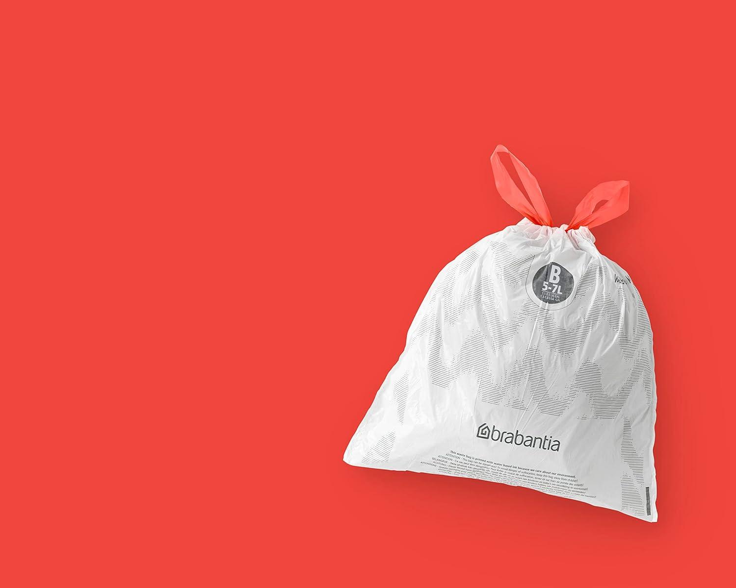 image:imageBrabantia PerfectFit Trash Bags Size O8 Gal Thick Plastic Trash Can Liners with Drawstring Handles 40 BagsWhite Code B