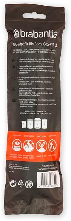 image:imageBrabantia PerfectFit Trash Bags Size O8 Gal Thick Plastic Trash Can Liners with Drawstring Handles 40 BagsWhite Code B