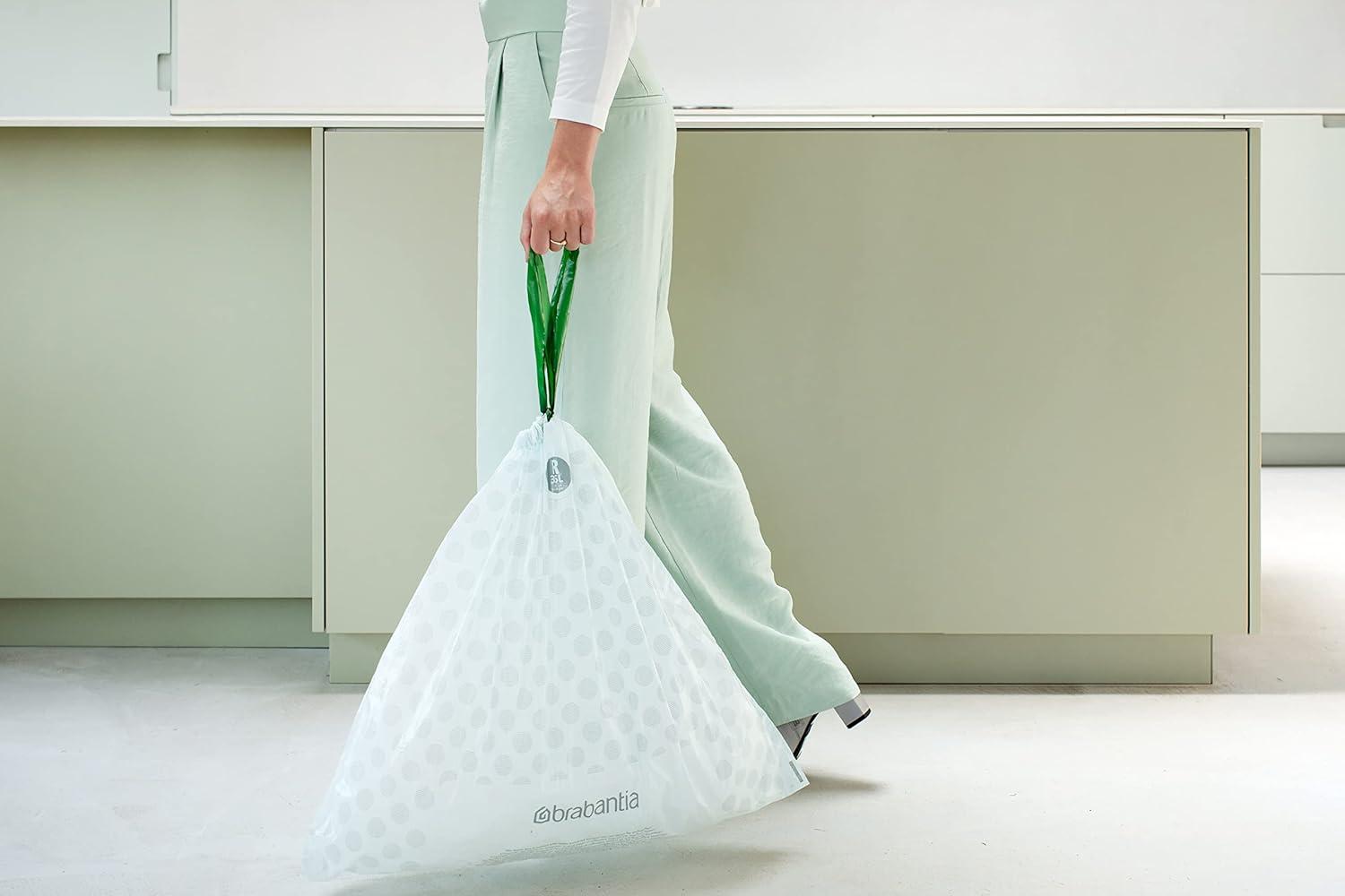 image:imageBrabantia PerfectFit Trash Bags Size O8 Gal Thick Plastic Trash Can Liners with Drawstring Handles 40 BagsWhite Code B