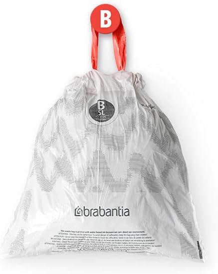 image:imageBrabantia PerfectFit Trash Bags Size O8 Gal Thick Plastic Trash Can Liners with Drawstring Handles 40 BagsWhite Code B