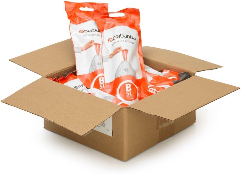 image:imageBrabantia PerfectFit Trash Bags Size O8 Gal Thick Plastic Trash Can Liners with Drawstring Handles 40 BagsWhite Code B
