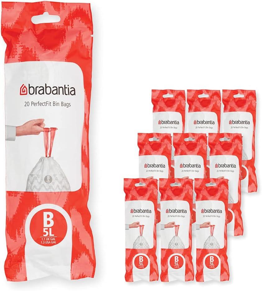 image:imageBrabantia PerfectFit Trash Bags Size O8 Gal Thick Plastic Trash Can Liners with Drawstring Handles 40 BagsWhite Code B