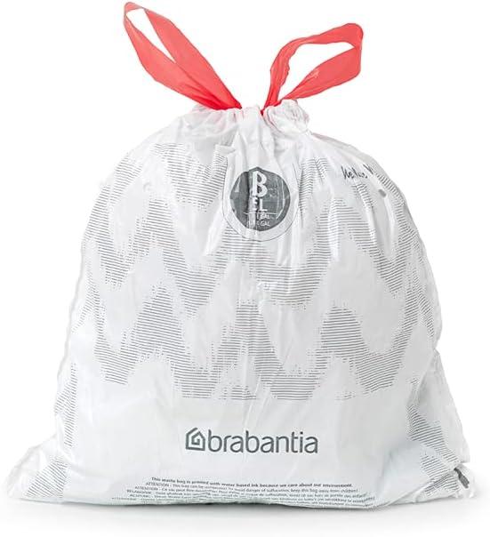 image:imageBrabantia PerfectFit Trash Bags Size O8 Gal Thick Plastic Trash Can Liners with Drawstring Handles 40 BagsWhite Code B