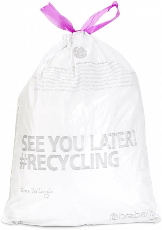 image:imageBrabantia PerfectFit Trash Bags Size O8 Gal Thick Plastic Trash Can Liners with Drawstring Handles 40 BagsWhite