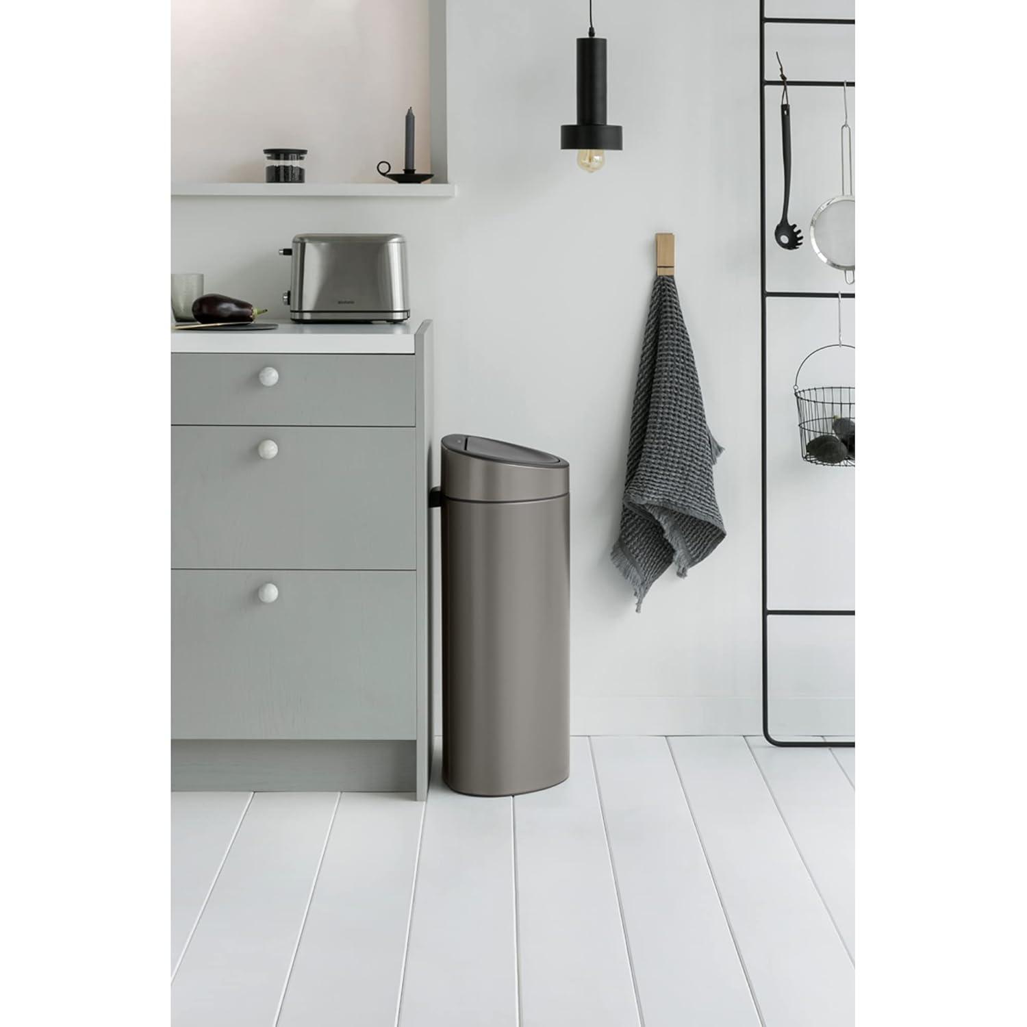 image:imageBrabantia PressTop Kitchen Trash Can SteelBlack 8 Gallon 30L Home Trash Can with SoftTouch StayOpen Lid amp Removable Inner Bucket Trash BagsPlatinum