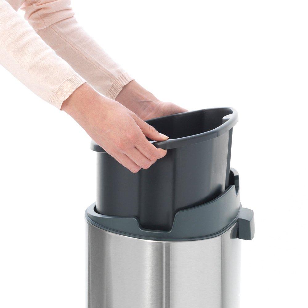 image:imageBrabantia PressTop Kitchen Trash Can SteelBlack 8 Gallon 30L Home Trash Can with SoftTouch StayOpen Lid amp Removable Inner Bucket Trash BagsWhite