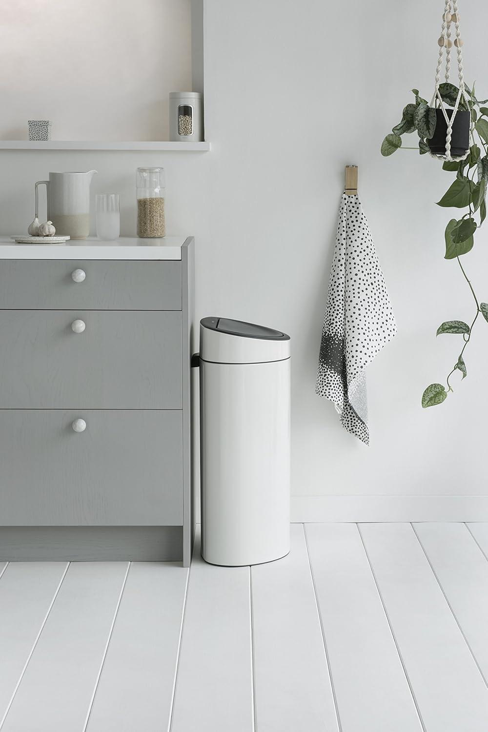 image:imageBrabantia PressTop Kitchen Trash Can SteelBlack 8 Gallon 30L Home Trash Can with SoftTouch StayOpen Lid amp Removable Inner Bucket Trash BagsWhite