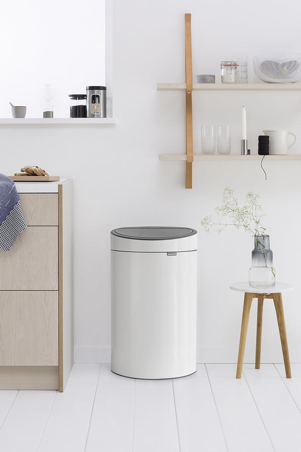 image:imageBrabantia PressTop Kitchen Trash Can SteelBlack 8 Gallon 30L Home Trash Can with SoftTouch StayOpen Lid amp Removable Inner Bucket Trash BagsWhite