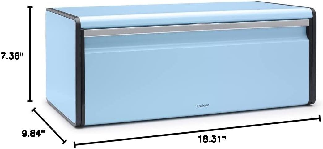 image:imageBrabantia Rectangular Fall Front Bread Box Brilliant Steel Large Metal Front Opening Bread Store for Kitchen Countertop Flat Top for Extra Storage Magnet Closing Lid Fits 2 LoavesDreamy Blue