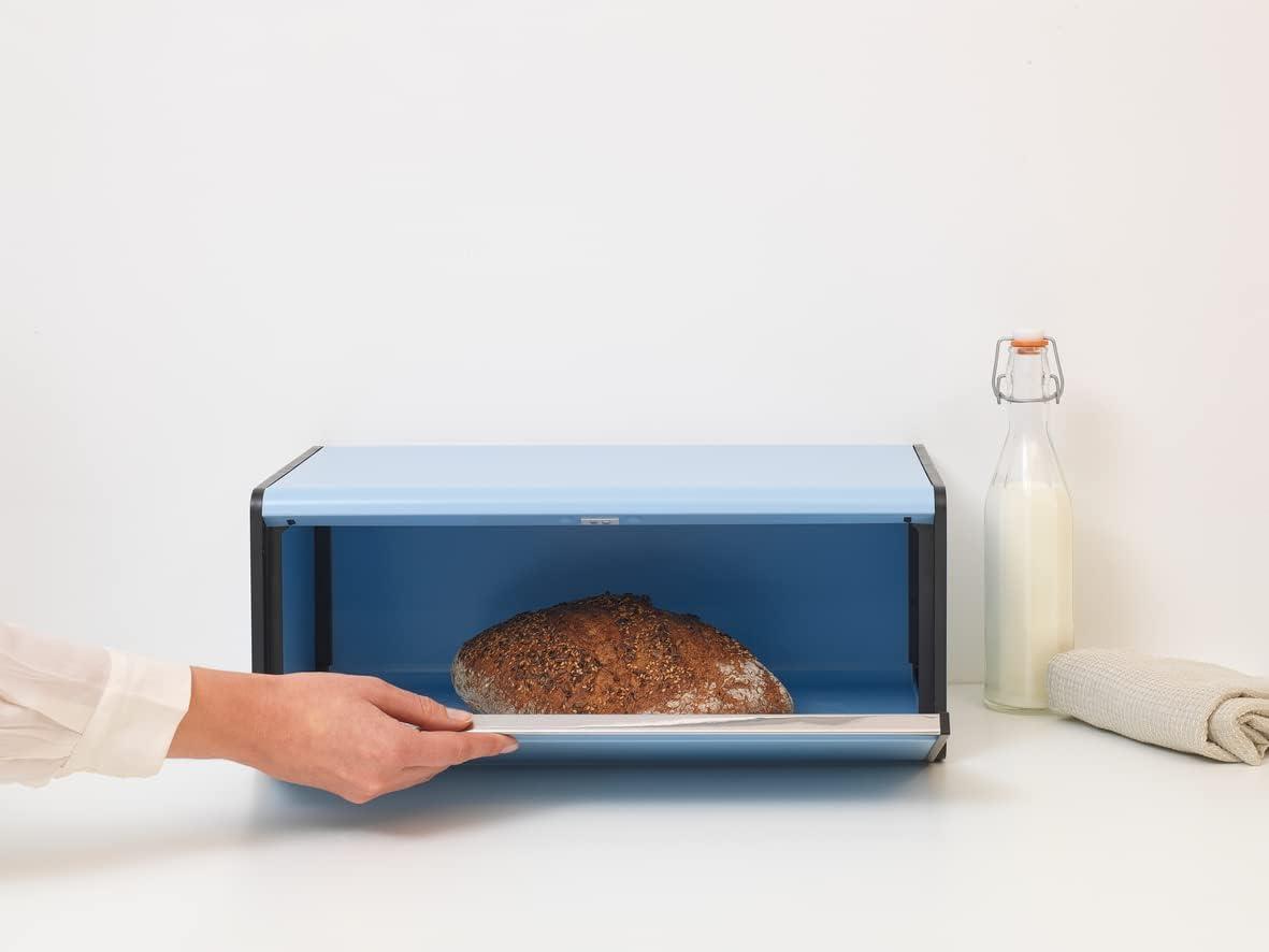 image:imageBrabantia Rectangular Fall Front Bread Box Brilliant Steel Large Metal Front Opening Bread Store for Kitchen Countertop Flat Top for Extra Storage Magnet Closing Lid Fits 2 LoavesDreamy Blue