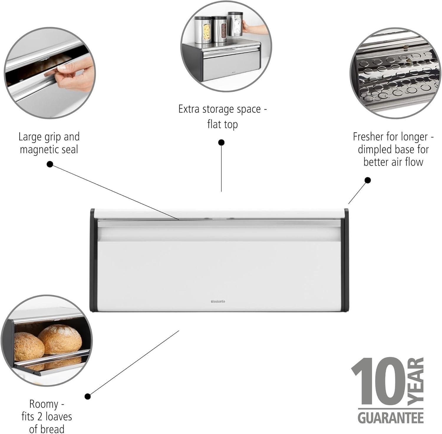 image:imageBrabantia Rectangular Fall Front Bread Box Brilliant Steel Large Metal Front Opening Bread Store for Kitchen Countertop Flat Top for Extra Storage Magnet Closing Lid Fits 2 LoavesDreamy Blue