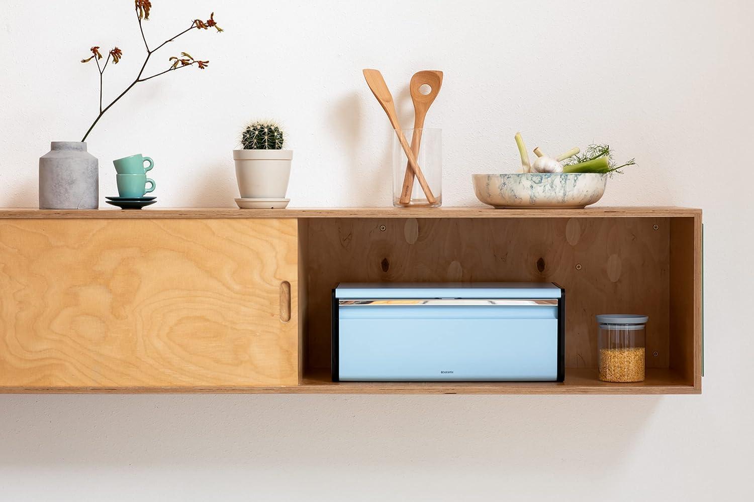 image:imageBrabantia Rectangular Fall Front Bread Box Brilliant Steel Large Metal Front Opening Bread Store for Kitchen Countertop Flat Top for Extra Storage Magnet Closing Lid Fits 2 LoavesDreamy Blue